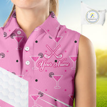 Load image into Gallery viewer, Personalized Womens Sleeveless Golf Polo Shirt With Flamingo Sleep– Funny Cartoon Pattern For Golfer NHT598