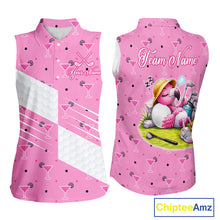 Load image into Gallery viewer, Personalized Womens Sleeveless Golf Polo Shirt With Flamingo Sleep– Funny Cartoon Pattern For Golfer NHT598
