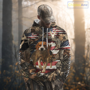 Rabbit Hunting with Beagle Skull 3D US Flag Forest Camo Custom Hunting Shirt – Hunting Gift NHT162