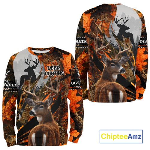 Whitetail Deer Hunting Orange Camo 3D Printed Shirts,  Hunting Hoodie Gift for Men NHT327