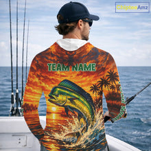 Load image into Gallery viewer, Personalized Mahi Mahi Dolphin Fish Fishing Shirt Long Sleeve Hooded – Sunset Ocean Design NHT433