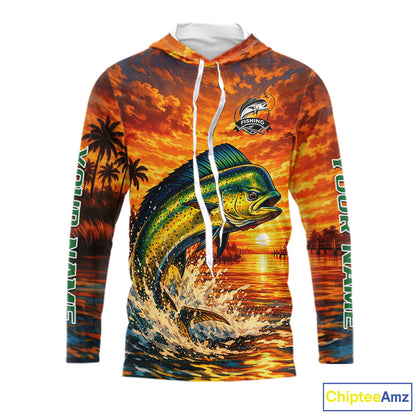 Personalized Mahi Mahi Dolphin Fish Fishing Shirt Long Sleeve Hooded – Sunset Ocean Design NHT433