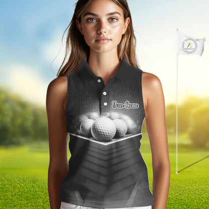 Black Sleeveless Golf Polos Shirts Custom Golf Ball Clubs, Best Golf Gift Custom Name For Team Name NHT628