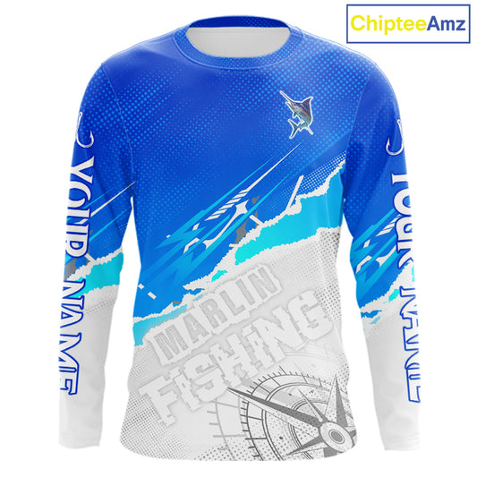 Marlin Fishing Custom Fishing Shirts Long Sleeve For Men, Marlin Saltwater Fishing Shirt NHT643