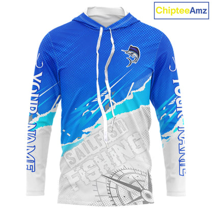 Sailfish Fishing Custom Hooded Fishing Shirts Long Sleeve For Men, Sailfish Saltwater Fishing Shirt NHT644