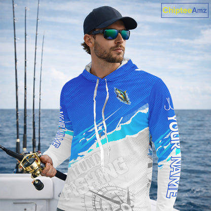 Tuna Fishing Custom Hooded Fishing Shirts Long Sleeve For Men, Tuna Saltwater Fishing Shirt NHT645
