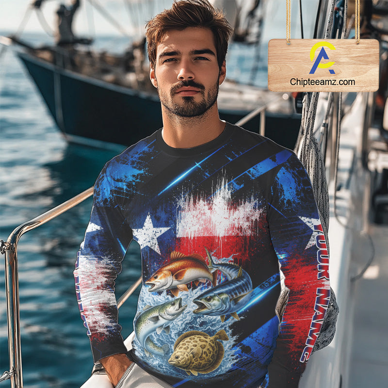 Texas Grand Slam Custom Fishing Shirts Long Sleeve, Texas Flag Fishing Jersey NHT506