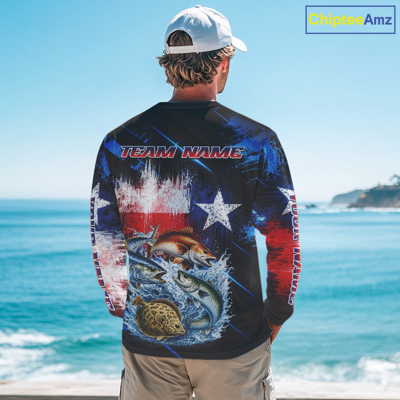Texas Grand Slam Custom Fishing Shirts Long Sleeve, Texas Flag Fishing Jersey NHT506