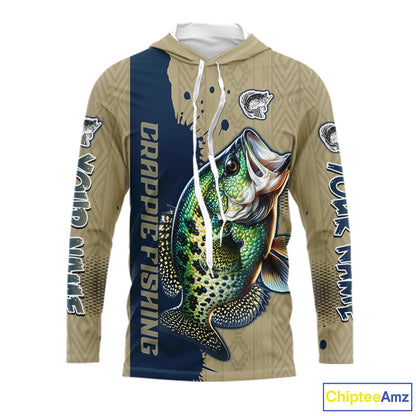 Personalized Crappie Hooded Fishing Shirts Long Sleeve For Men, Crappie Fishing Jerseys NHT510