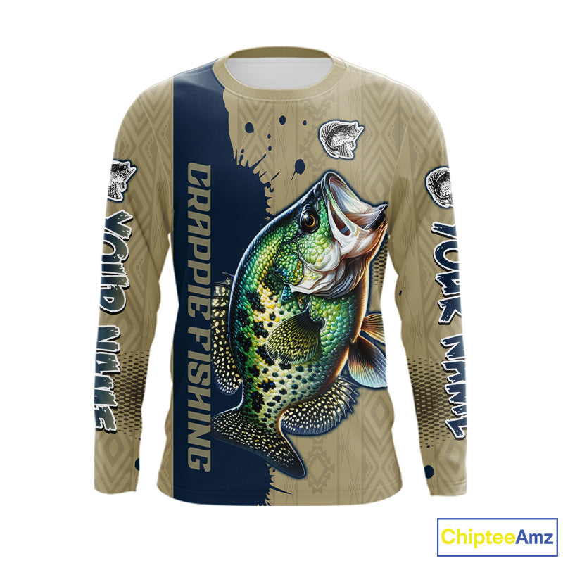 Personalized Crappie Fishing Shirts Long Sleeve For Men, Crappie Fishing Jerseys NHT510