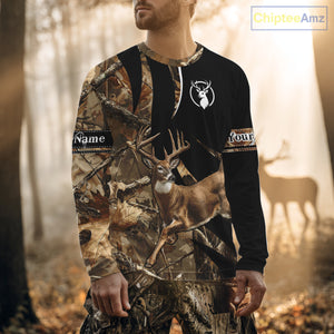 Deer Hunting Big Buck Jumping Camouflage Custom Name All Over Print Shirt Deer Hunting Gifts NHT195