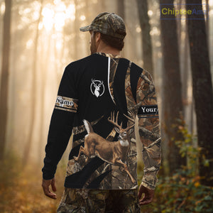 Deer Hunting Big Buck Jumping Camouflage Custom Name All Over Print Shirt Deer Hunting Gifts NHT195