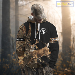 Deer Hunting Big Buck Jumping Camouflage Custom Name All Over Print Shirt Deer Hunting Gifts NHT195