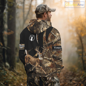 Deer Hunting Big Buck Jumping Camouflage Custom Name All Over Print Shirt Deer Hunting Gifts NHT195