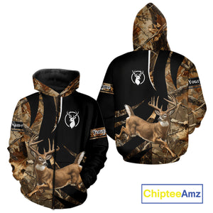 Deer Hunting Big Buck Jumping Camouflage Custom Name All Over Print Shirt Deer Hunting Gifts NHT195