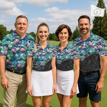Load image into Gallery viewer, Flamingo Golf Ball Womens Polo Shirts, Colorful Tropical Flamingo Pattern, Tropical Golf Shirt NHT668