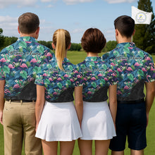 Load image into Gallery viewer, Flamingo Mens Golf Ball Polo Shirts, Colorful Tropical Flamingo Pattern, Tropical Golf Shirt NHT668