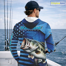 Load image into Gallery viewer, Bass Fishing Shirts Long Sleeve Hooded With American Flag, Personalized Bass Fishing Gift For Father Days NHT680
