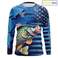 Load image into Gallery viewer, Crappie Fishing Shirts Long Sleeve With American Flag, Personalized Crappie Fishing Gift For Father Days NHT681