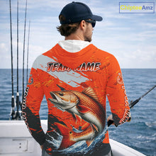 Load image into Gallery viewer, Custom Redfish Fishing Tournament Jerseys, Red Drum Orange Hooded Fishing Shirts Long Sleeve  NHT572