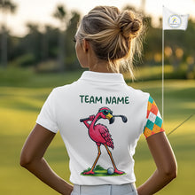 Load image into Gallery viewer, Funny Flamingo Womens Golf Polo Shirts Colorful Argyle Pattern Custom Name, Golf Gifts NBT562