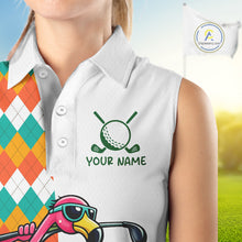 Load image into Gallery viewer, Funny Flamingo Womens Sleeveless Golf Polo Shirts Colorful Argyle Pattern Custom Name, Golf Gifts NBT562
