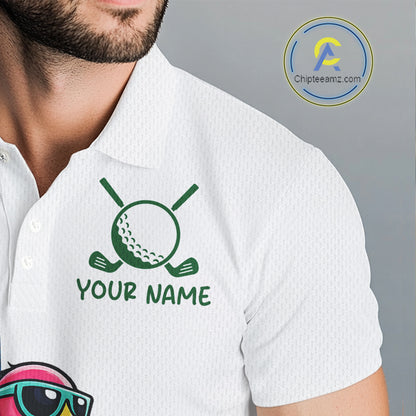 Funny Flamingo Mens Golf Polo Shirts Blue Tropical Flamingo Custom Name, Golf Gifts NBT563