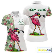 Load image into Gallery viewer, Funny Flamingo Womens Golf Polo Shirts Floral Tropical Leaf Flamingo Custom Name, Golf Gifts NBT564