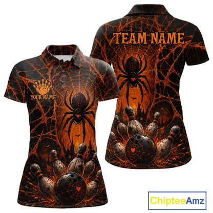 Orange And Black Spider Custom Halloween Bowling Team Shirts For Women, Bowling Gifts NBT961