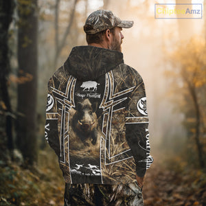 Wild Hog Hunting Full 3D Camo Printed Custom Name Boar Hunting Clothes, Hunting Gifts NBT192