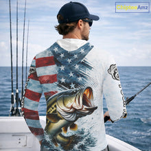 Load image into Gallery viewer, American Flag Custom Bass Long Sleeve Hooded Fishing Shirts, Patriotic Fishing Shirt NBT447
