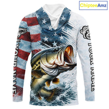Load image into Gallery viewer, American Flag Custom Bass Long Sleeve Hooded Fishing Shirts, Patriotic Fishing Shirt NBT447