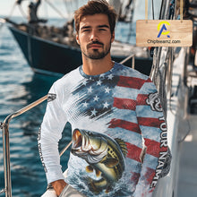 Load image into Gallery viewer, American Flag Custom Bass Fishing Shirts Long Sleeve, Patriotic Fishing Shirt NBT447
