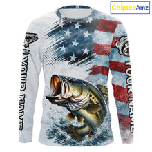 Load image into Gallery viewer, American Flag Custom Bass Fishing Shirts Long Sleeve, Patriotic Fishing Shirt NBT447