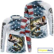 Load image into Gallery viewer, American Flag Custom Bass Fishing Shirts Long Sleeve, Patriotic Fishing Shirt NBT447