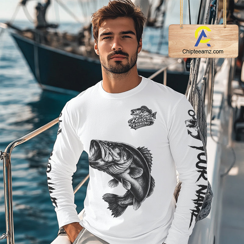 White Bass Fishing Tattoo Custom Fishing Shirts, Bass Fishing Shirts Long Sleeve NBT451