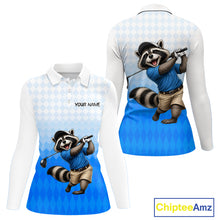 Load image into Gallery viewer, Funny Raccoon Golf Polo Shirt Personalized Name Custom Golf Shirt Golfer Gift For Womens NBT887
