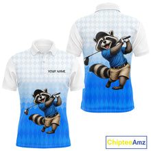Load image into Gallery viewer, Funny Raccoon Golf Polo Shirt Personalized Name Custom Golf Shirt Golfer Gift For Mens NBT887