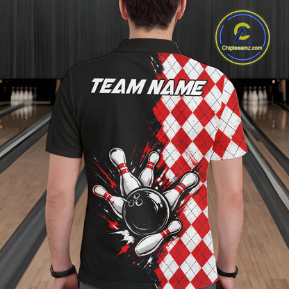 Retro Black Red Argyle Pattern Bowling Shirts For Men Custom Bowling Team Jerseys Bowler Outfits NBT1134