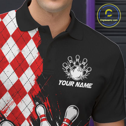 Retro Black Red Argyle Pattern Bowling Shirts For Men Custom Bowling Team Jerseys Bowler Outfits NBT1134
