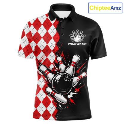 Retro Black Red Argyle Pattern Bowling Shirts For Men Custom Bowling Team Jerseys Bowler Outfits NBT1134