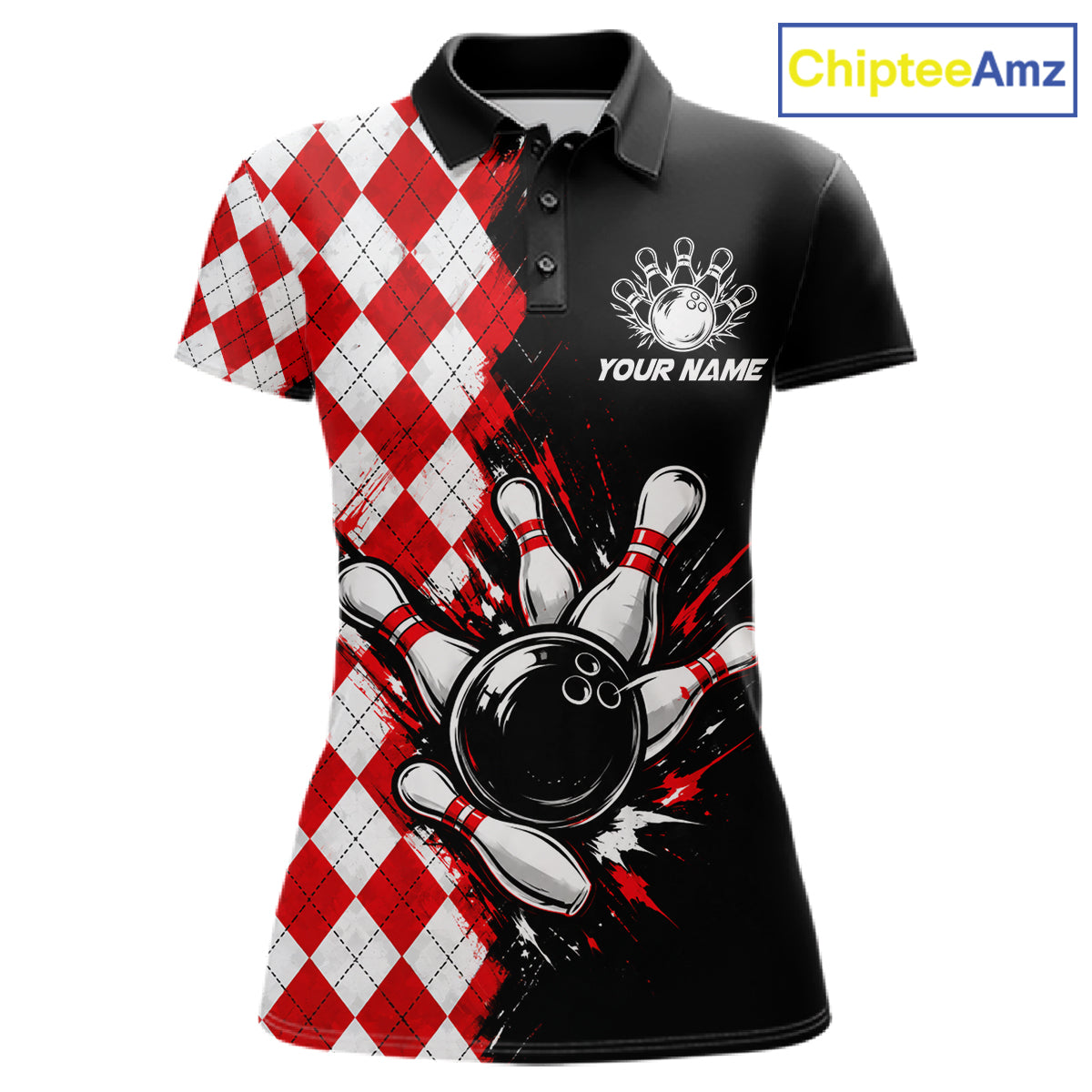 Retro Black Red Argyle Pattern Bowling Shirts For Women Custom Bowling Team Jerseys Bowler Outfits NBT1134