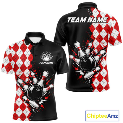 Retro Black Red Argyle Pattern Bowling Shirts For Men Custom Bowling Team Jerseys Bowler Outfits NBT1134