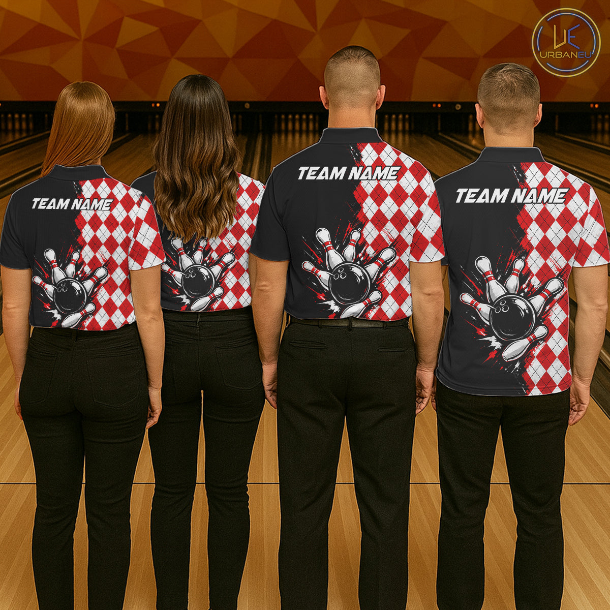 Retro Black Red Argyle Pattern Bowling Shirts For Men Custom Bowling Team Jerseys Bowler Outfits NBT1134