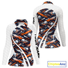 Load image into Gallery viewer, Womens Golf Polo Shirts Custom Black And Orange Golf Ball Pattern Golf Attire For Ladies, Golfer Gifts NBT573