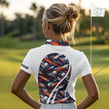 Load image into Gallery viewer, Womens Golf Polo Shirts Custom Black And Orange Golf Ball Pattern Golf Attire For Ladies, Golfer Gifts NBT573