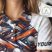 Load image into Gallery viewer, Womens Golf Polo Shirts Custom Black And Orange Golf Ball Pattern Golf Attire For Ladies, Golfer Gifts NBT573