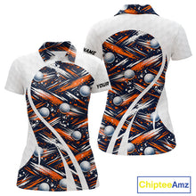 Load image into Gallery viewer, Womens Golf Polo Shirts Custom Black And Orange Golf Ball Pattern Golf Attire For Ladies, Golfer Gifts NBT573