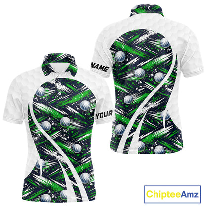 Mens Golf Polo Shirts Custom Black And Green Golf Ball Pattern Golf Attire For Mens, Golfer Gifts NBT574