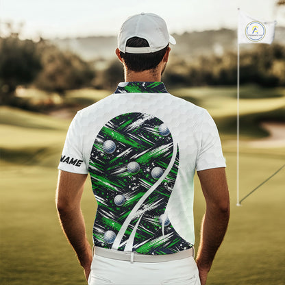 Mens Golf Polo Shirts Custom Black And Green Golf Ball Pattern Golf Attire For Mens, Golfer Gifts NBT574